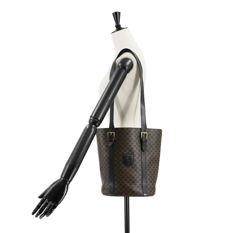 [Good condition] CELINE Macadam Shoulder Bag PVC Leather Black Brown Gold Metal