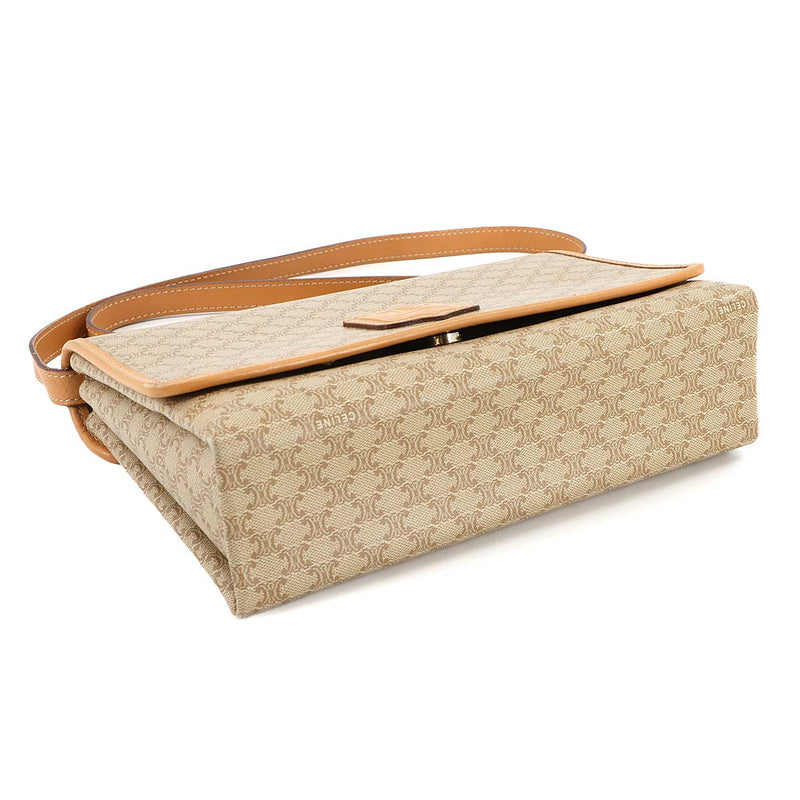 CELINE Macadam Pattern Shoulder Bag PVC Leather Beige Gold Metal Fitting