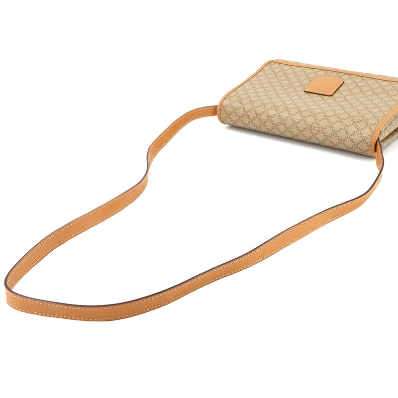 CELINE Macadam Pattern Shoulder Bag PVC Leather Beige Gold Metal Fitting
