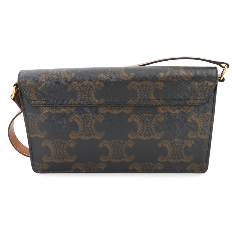 [Like new] CELINE Triomphe Trapeze 2way Shoulder Clutch Bag PVC Leather Black