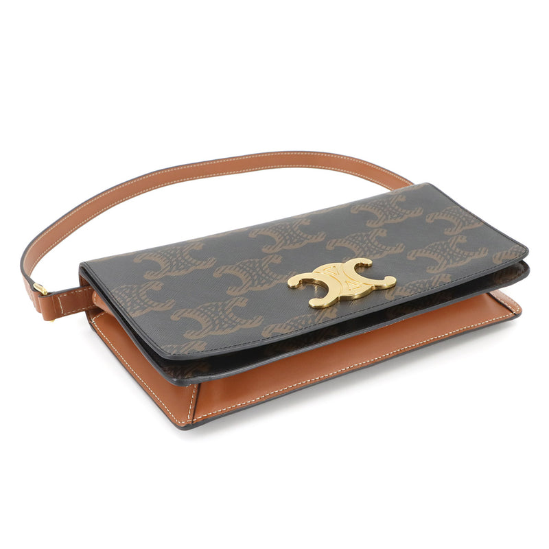[Like new] CELINE Triomphe Trapeze 2way Shoulder Clutch Bag PVC Leather Black