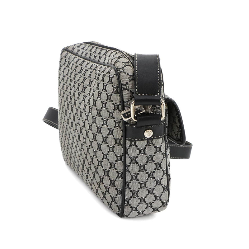 [Like new] CELINE Macadam Shoulder Bag Canvas Leather Grey Black Silver Metal