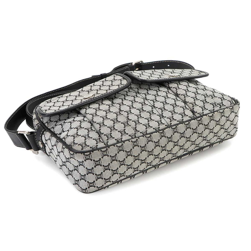 [Like new] CELINE Macadam Shoulder Bag Canvas Leather Grey Black Silver Metal