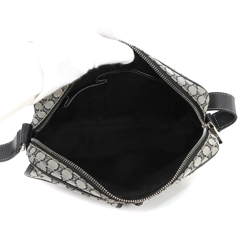[Like new] CELINE Macadam Shoulder Bag Canvas Leather Grey Black Silver Metal
