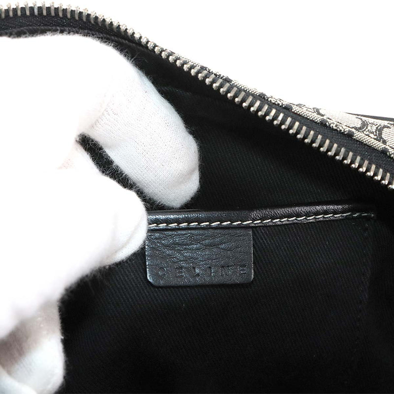 [Like new] CELINE Macadam Shoulder Bag Canvas Leather Grey Black Silver Metal