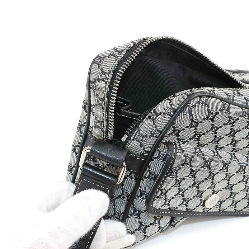 [Like new] CELINE Macadam Shoulder Bag Canvas Leather Grey Black Silver Metal