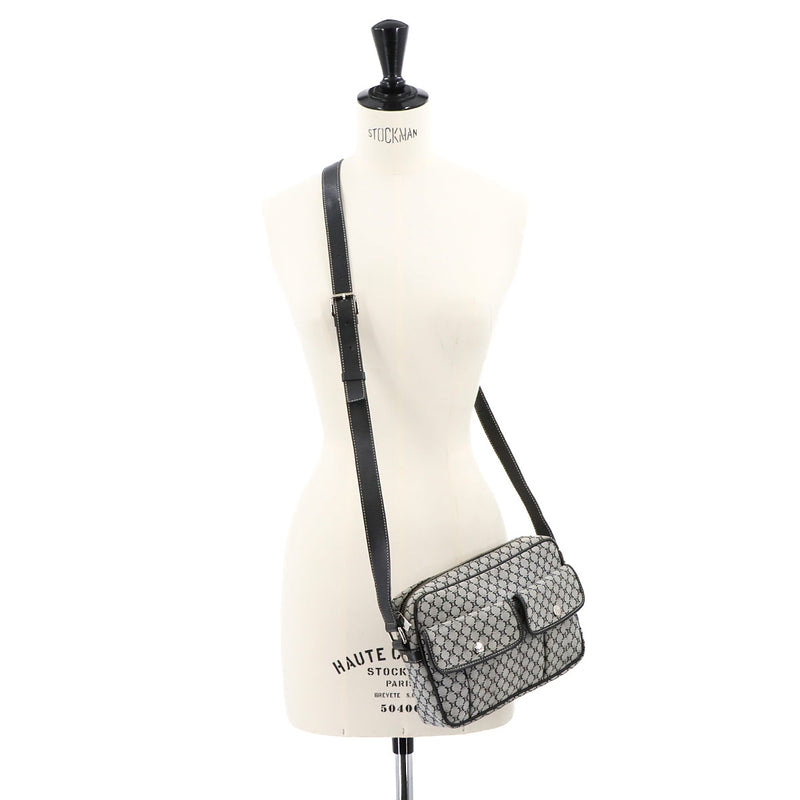 [Like new] CELINE Macadam Shoulder Bag Canvas Leather Grey Black Silver Metal