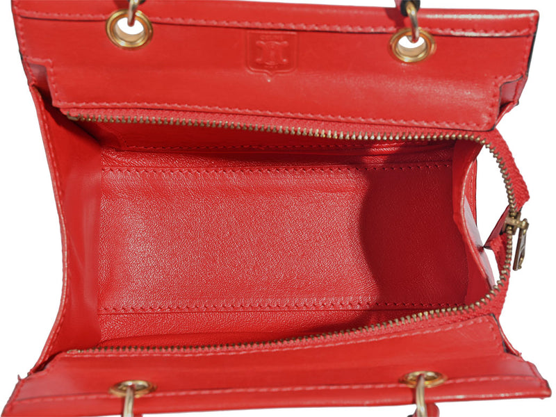 Celine Square Mini 2WAY Shoulder Bag Handbag Red Women's Leather Small Mini Bag