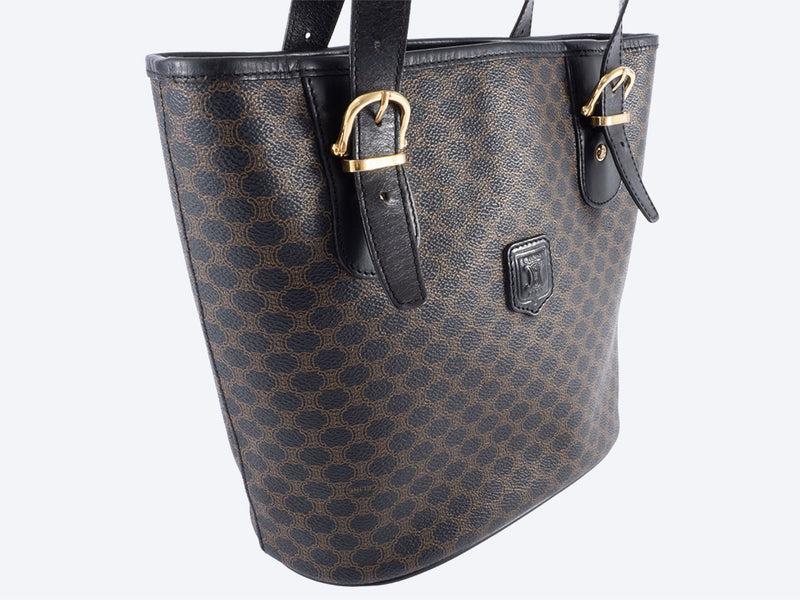 Celine Macadam Tote Bag PVC | Leather Black Women's Hand Old Vintage Brazon