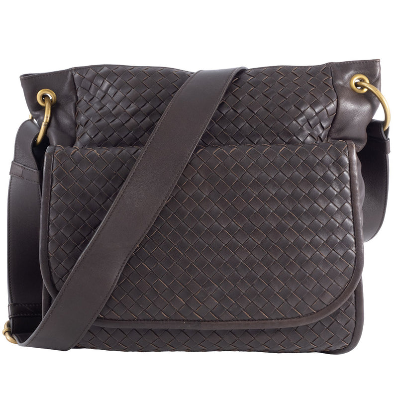Bottega Veneta Intrecciato Shoulder Bag 199746 Leather Dark Brown Women's A4