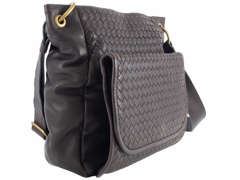 Bottega Veneta Intrecciato Shoulder Bag 199746 Leather Dark Brown Women's A4