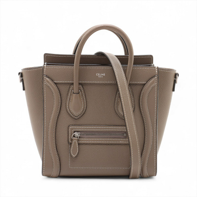 [Used] Celine Luggage Nano Shopper Leather 2WAY Handbag Greige