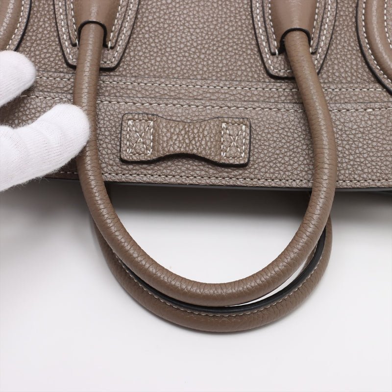 [Used] Celine Luggage Nano Shopper Leather 2WAY Handbag Greige