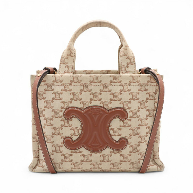 [Used] Celine Triomphe Cabatice Canvas 2WAY Handbag Beige x Brown