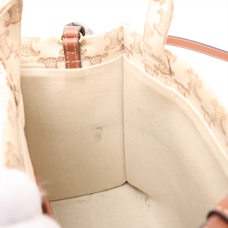 [Used] Celine Triomphe Cabatice Canvas 2WAY Handbag Beige x Brown