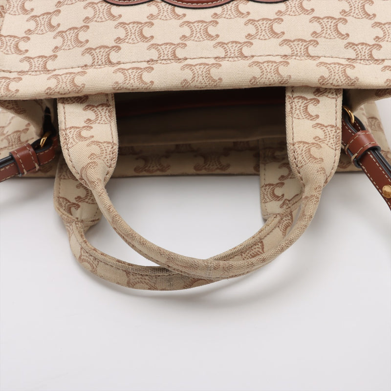 [Used] Celine Triomphe Cabatice Canvas 2WAY Handbag Beige x Brown