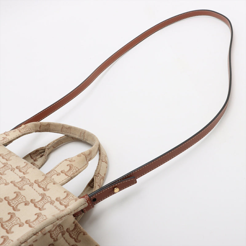[Used] Celine Triomphe Cabatice Canvas 2WAY Handbag Beige x Brown