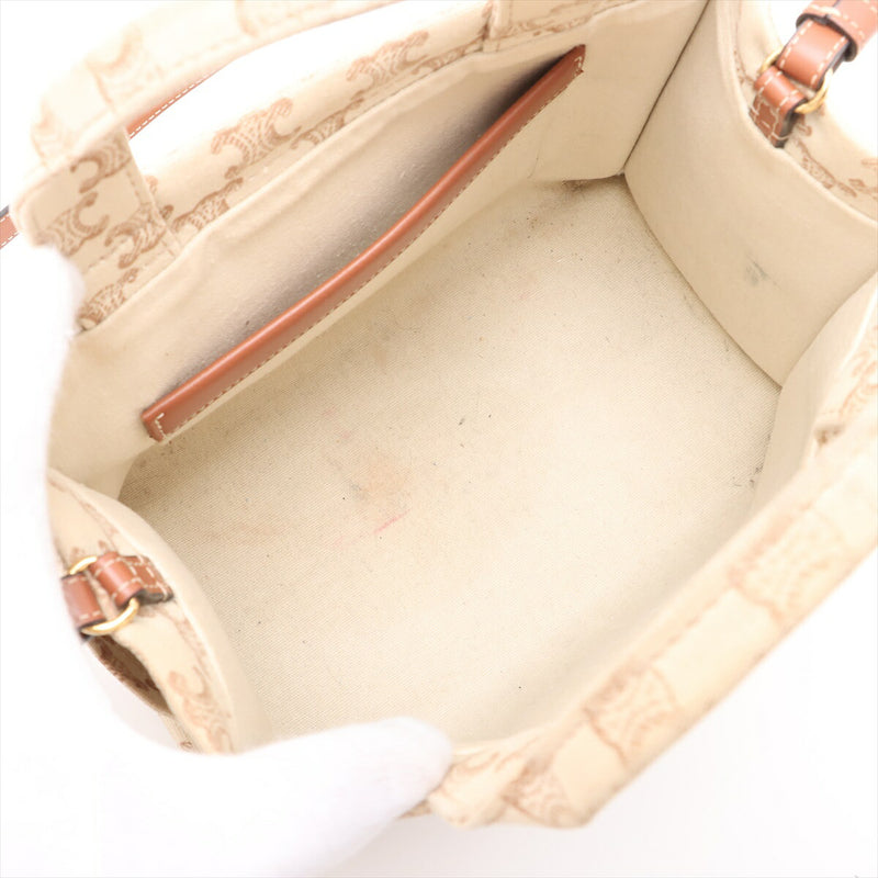 [Used] Celine Triomphe Cabatice Canvas 2WAY Handbag Beige x Brown