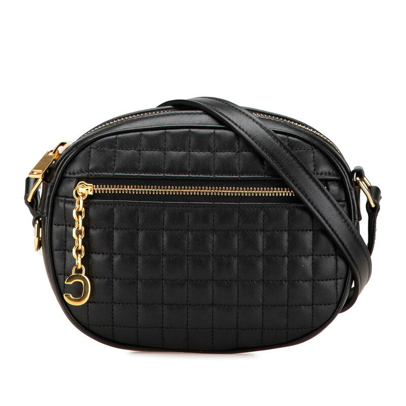 Celine C Charm Small Crossbody Shoulder Bag Camera Bag Black Leather Women's