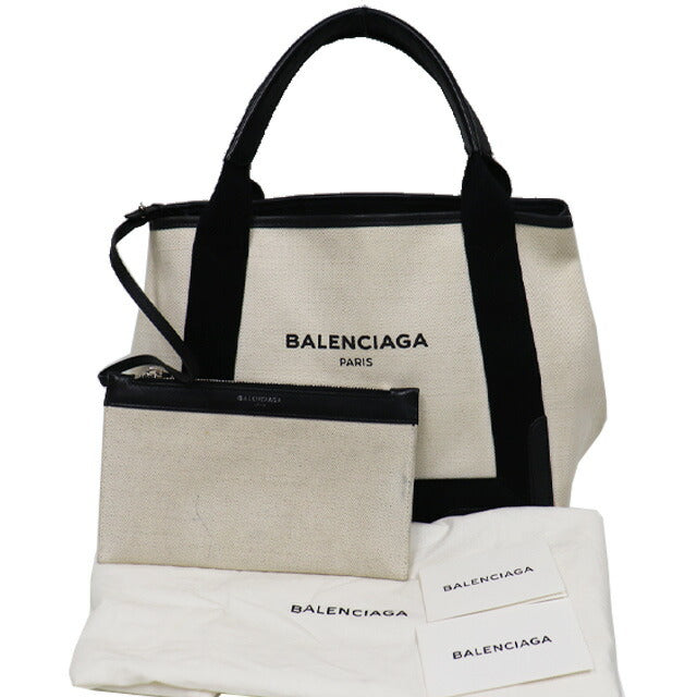 Balenciaga Navy Cabas S Tote Bag Canvas x Leather 339933 Ivory x Black 8077