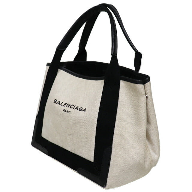 Balenciaga Navy Cabas S Tote Bag Canvas x Leather 339933 Ivory x Black 8077