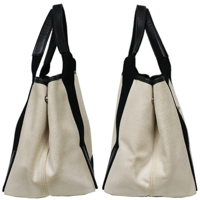 Balenciaga Navy Cabas S Tote Bag Canvas x Leather 339933 Ivory x Black 8077