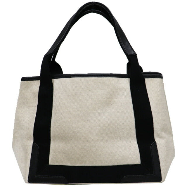 Balenciaga Navy Cabas S Tote Bag Canvas x Leather 339933 Ivory x Black 8077