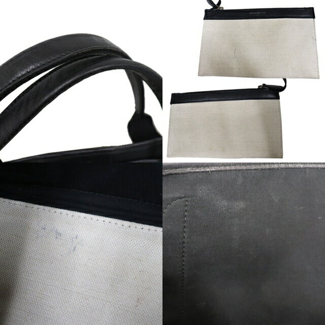 Balenciaga Navy Cabas S Tote Bag Canvas x Leather 339933 Ivory x Black 8077