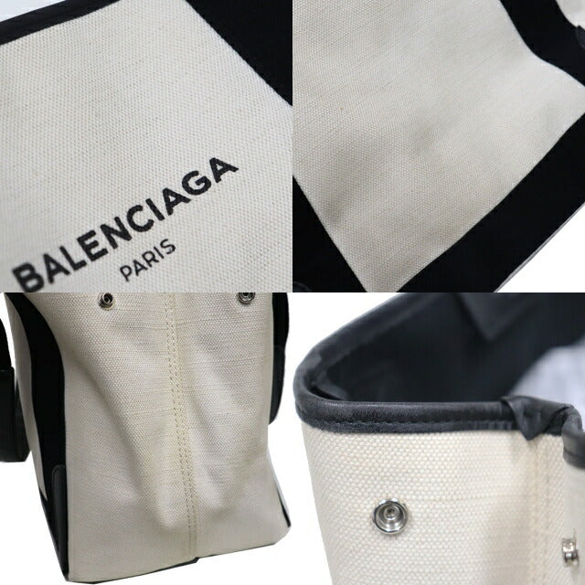 Balenciaga Navy Cabas S Tote Bag Canvas x Leather 339933 Ivory x Black 8077