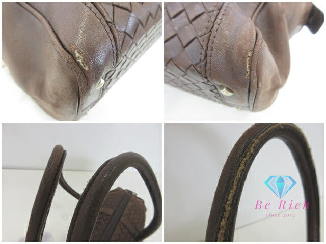 Bottega VENETA Intrecciato Mini Boston Bag Brown Leather Logo Handbag Bag