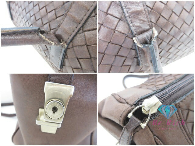 Bottega VENETA Intrecciato Mini Boston Bag Brown Leather Logo Handbag Bag