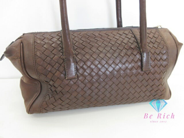 Bottega VENETA Intrecciato Mini Boston Bag Brown Leather Logo Handbag Bag