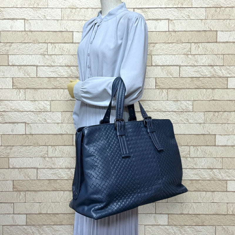 Bottega Veneta Intreccio Aurelio Tote Bag Bottega Veneta Leather Navy Unisex