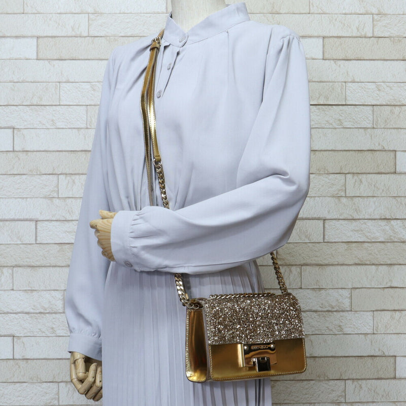 Jimmy Choo Soft Mini Level Shoulder Bag Jimmy Choo Leather Gold Women's JIMMY