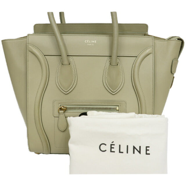 CELINE Luggage Micro Shopper Tote Bag Leather Khaki Antique Gold Hardware 8104