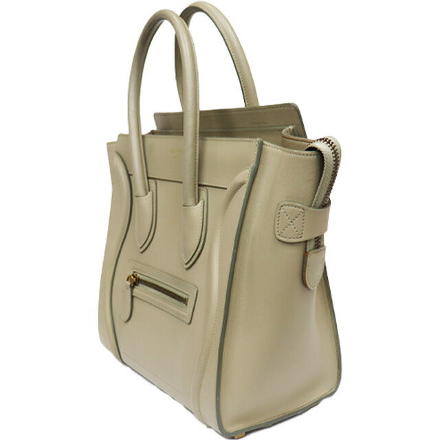 CELINE Luggage Micro Shopper Tote Bag Leather Khaki Antique Gold Hardware 8104