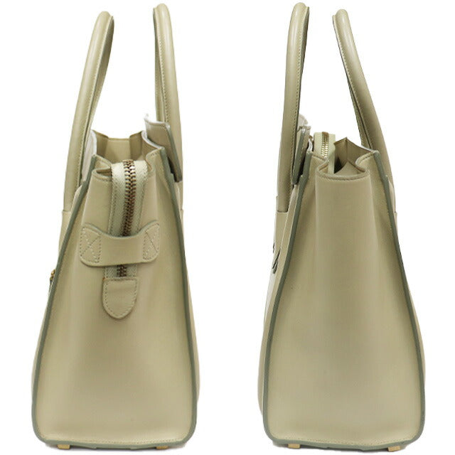 CELINE Luggage Micro Shopper Tote Bag Leather Khaki Antique Gold Hardware 8104