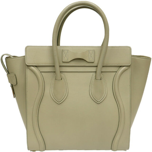 CELINE Luggage Micro Shopper Tote Bag Leather Khaki Antique Gold Hardware 8104