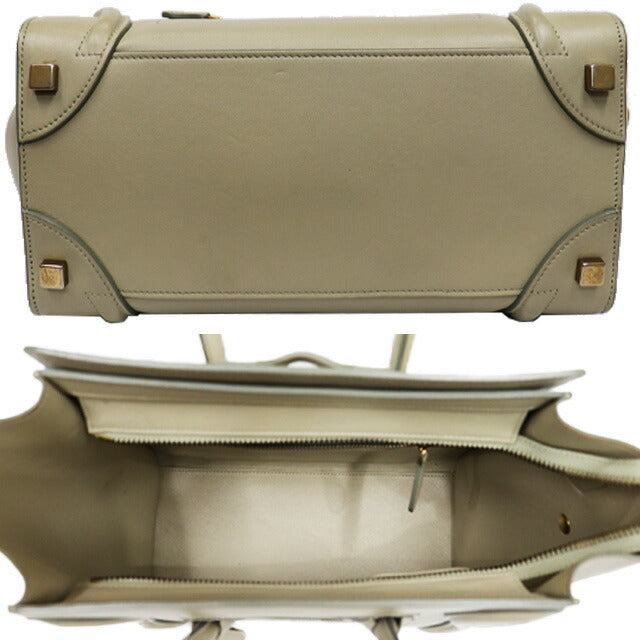 CELINE Luggage Micro Shopper Tote Bag Leather Khaki Antique Gold Hardware 8104