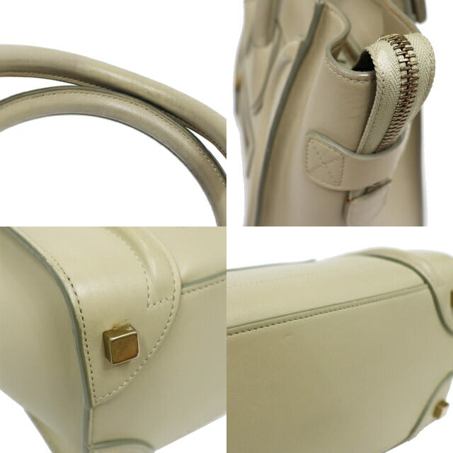 CELINE Luggage Micro Shopper Tote Bag Leather Khaki Antique Gold Hardware 8104