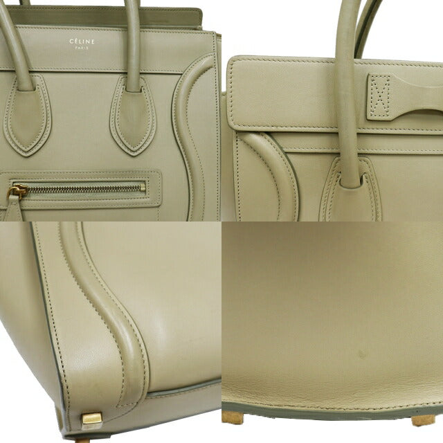 CELINE Luggage Micro Shopper Tote Bag Leather Khaki Antique Gold Hardware 8104