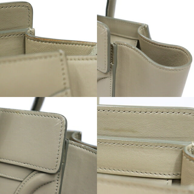 CELINE Luggage Micro Shopper Tote Bag Leather Khaki Antique Gold Hardware 8104