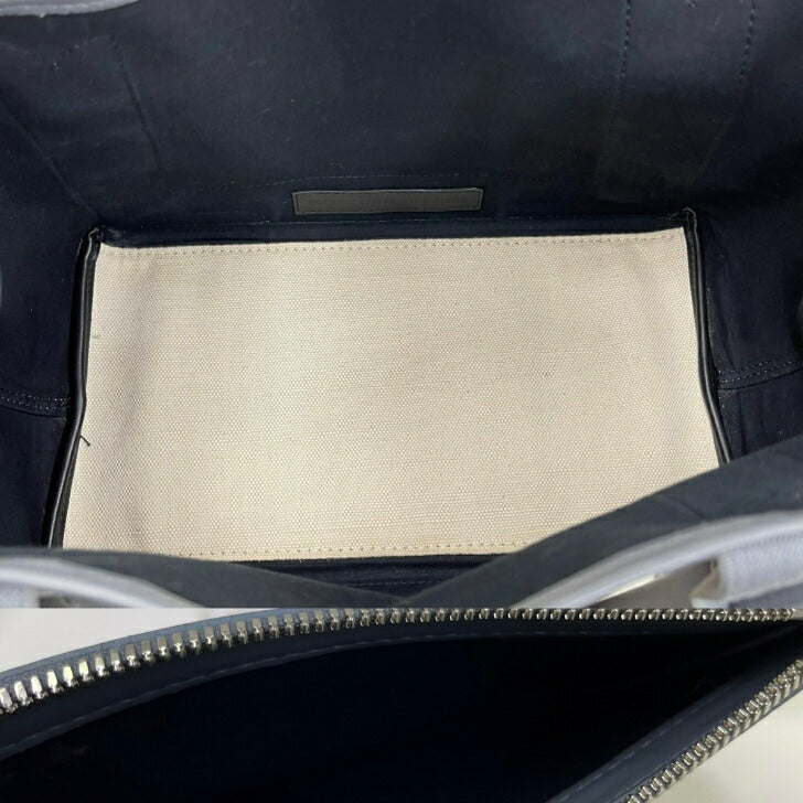 [Used] Balenciaga Navy Cabas S Canvas Tote Bag White x Gray Pouch included
