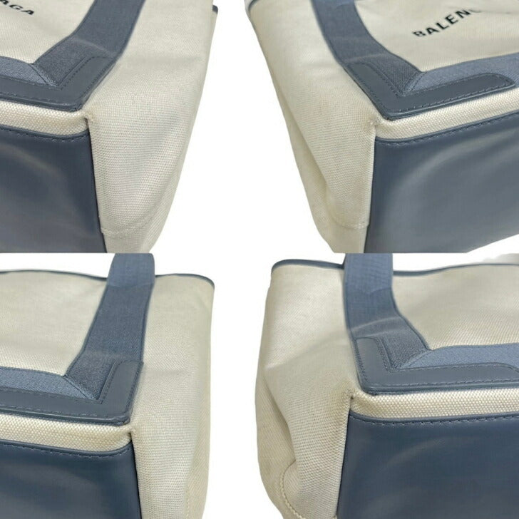 [Used] Balenciaga Navy Cabas S Canvas Tote Bag White x Gray Pouch included