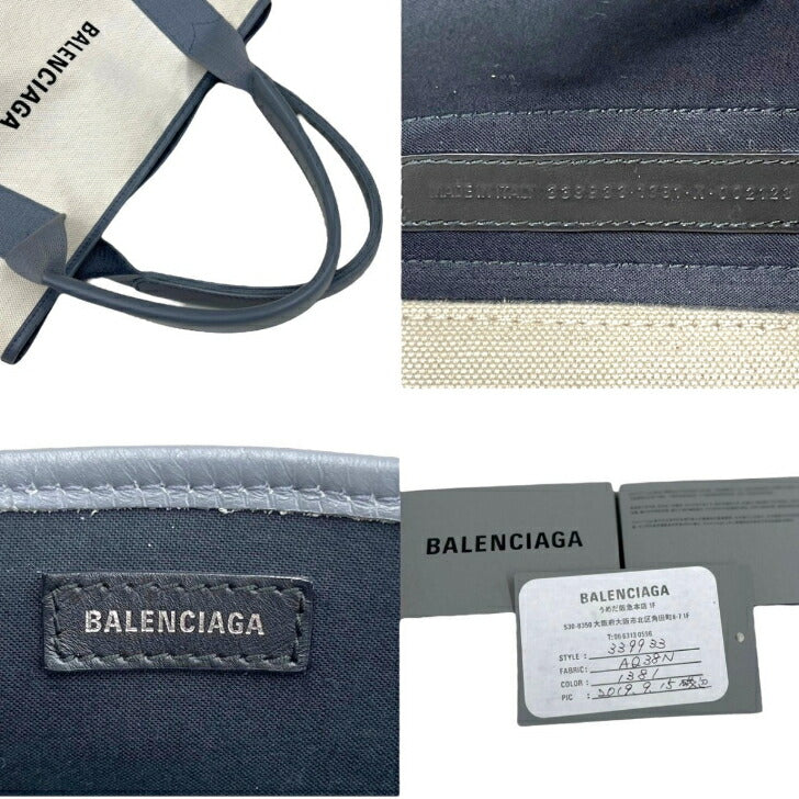 [Used] Balenciaga Navy Cabas S Canvas Tote Bag White x Gray Pouch included