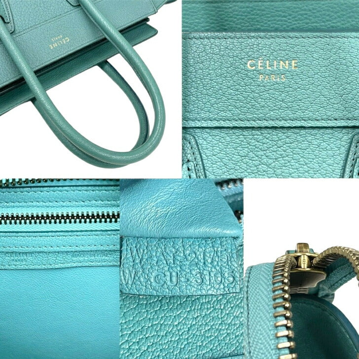 [Used] Celine Luggage Micro Blue Green Gold Hardware Tote Bag CELINE Free