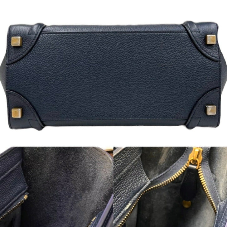 [Used] Celine Luggage Micro Navy Gold Hardware Leather Handbag 2019 CELINE Free