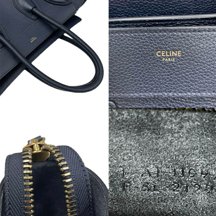 [Used] Celine Luggage Micro Navy Gold Hardware Leather Handbag 2019 CELINE Free