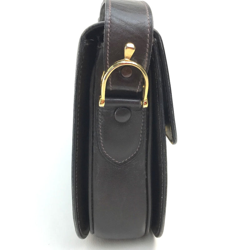 CELINE Vintage Carriage Fittings Bag Shoulder Bag Leather Women's Dark Brown x