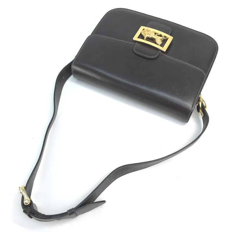 CELINE Vintage Carriage Fittings Bag Shoulder Bag Leather Women's Dark Brown x